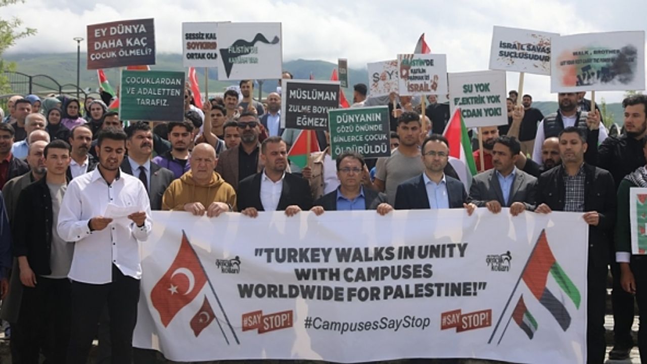 Iğdır'daki üniversite öğrencileri, Filistin yürüyüşü düzenledi