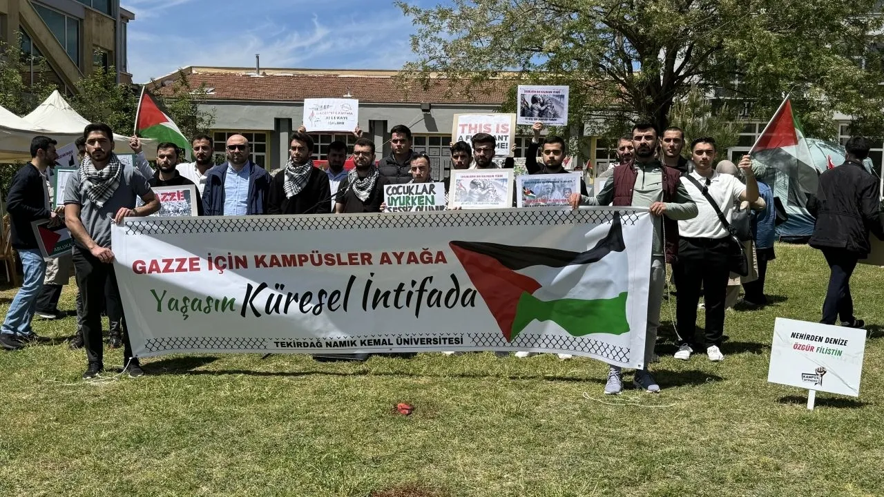 Tekirdağ'da üniversite öğrencilerinin Filistin eylemleri devam ediyor