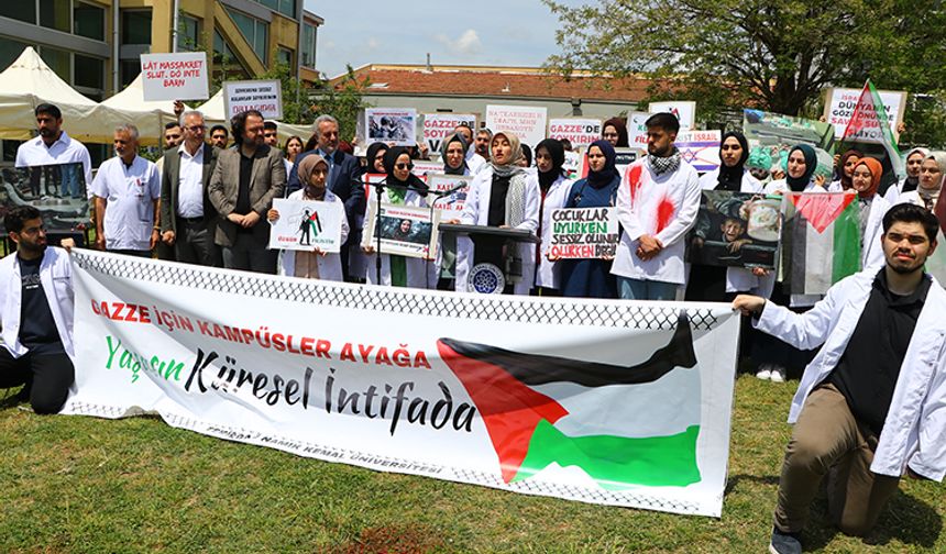 Tekirdağ'da tıp öğrencileri ve doktorlar Gazze'ye saldırıları protesto etti